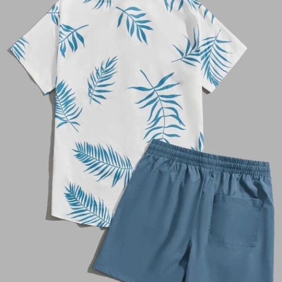 Tropical Print Vacation Style Men's Shirt & Shorts Set - Picture 2 of 6
